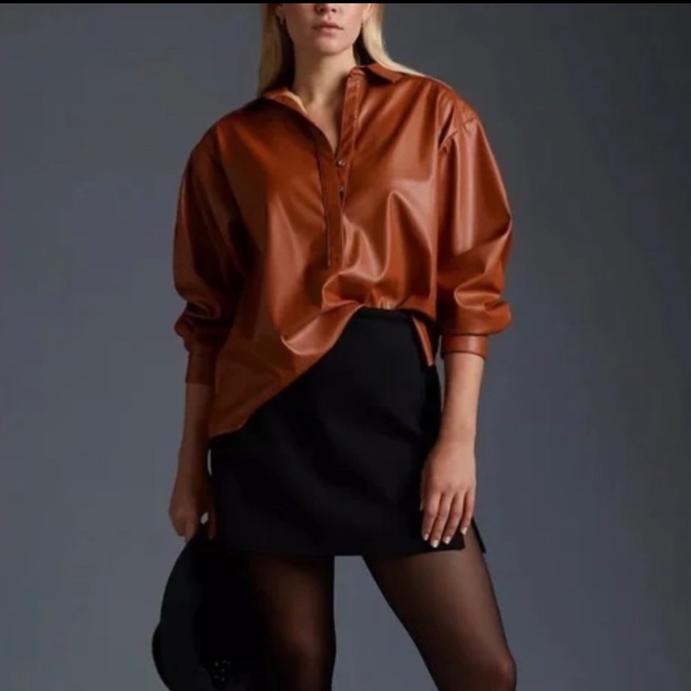 Anthropologie Faux Leather Long Sleeve